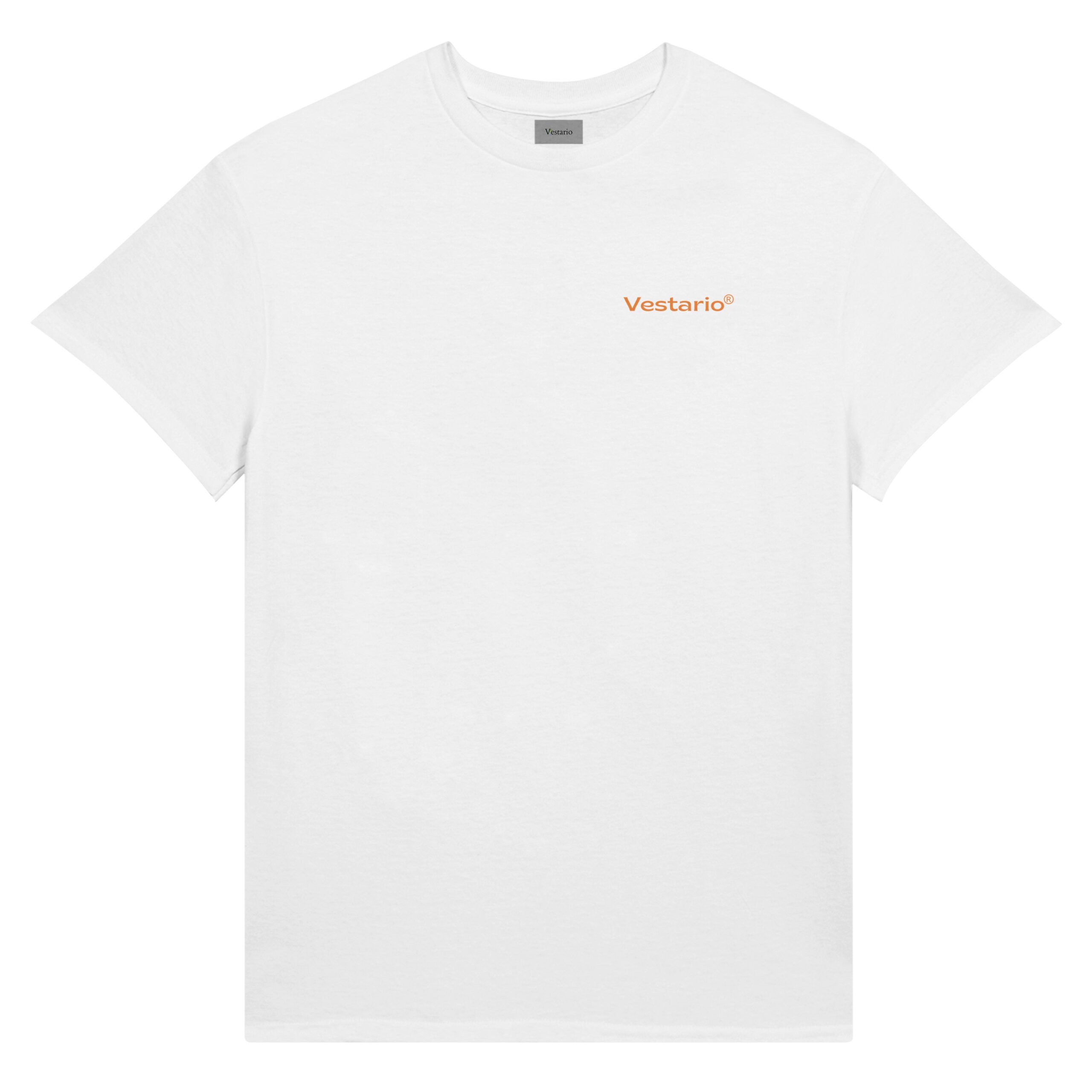 Wit Vestario Atlas T-shirt van 100% katoen (200 gsm) met zwart, grijs en oranje design – beschikbaar in S, M en L